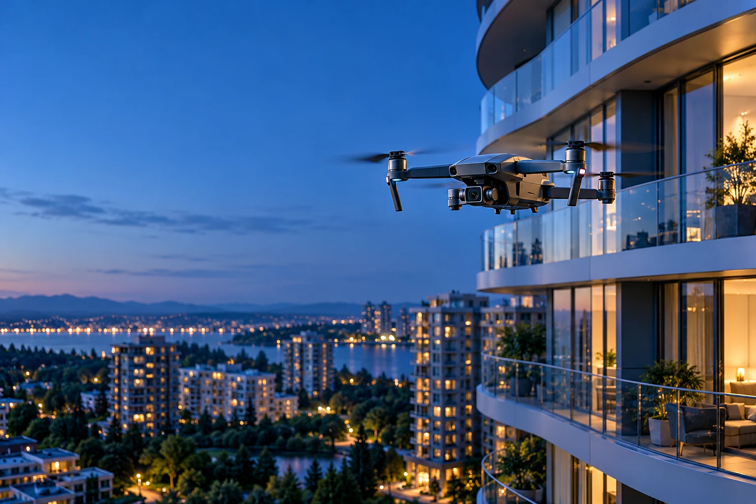 Concept illustration of drone solutions for a contemporary residential building